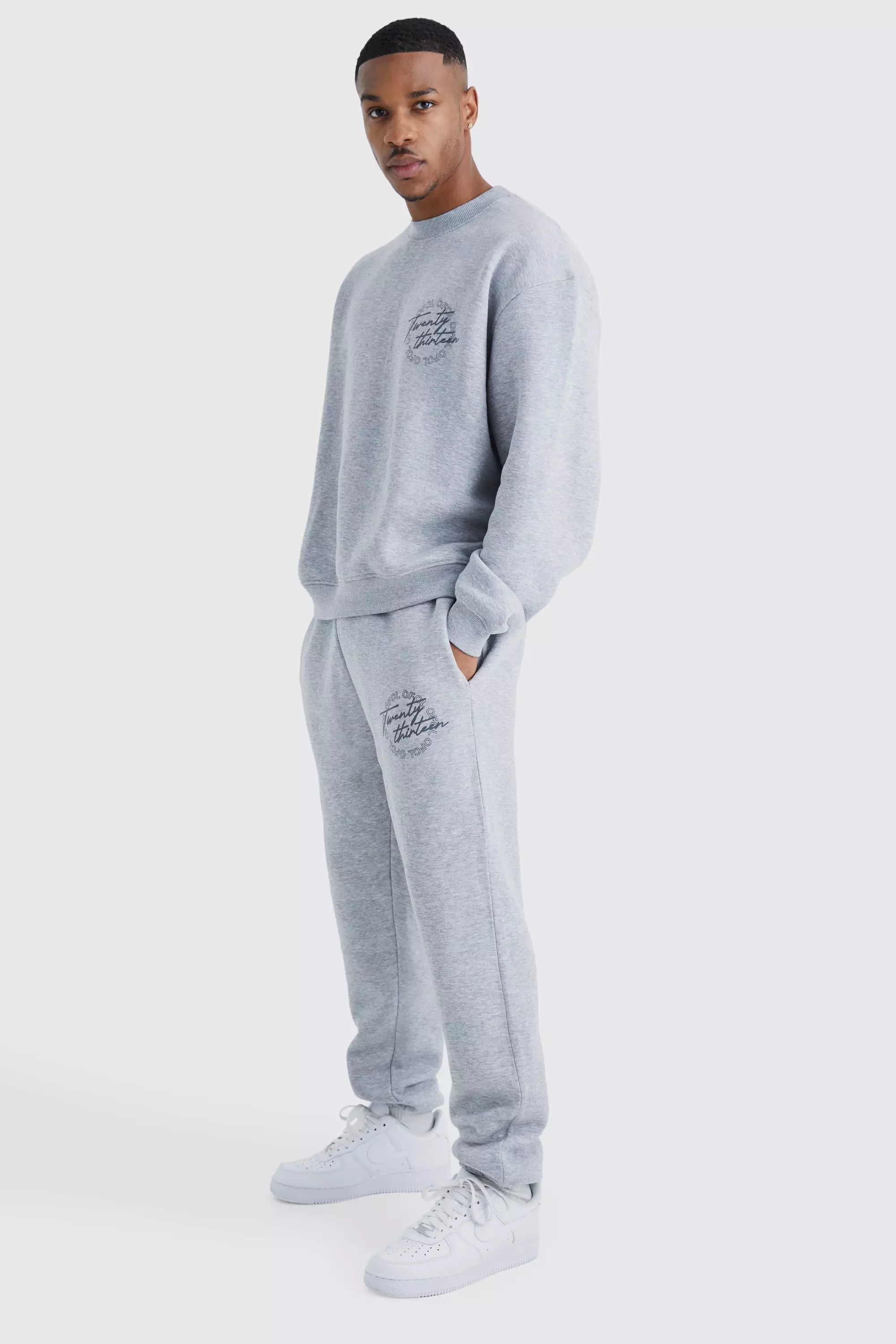 Oversized Slogan Sweatshirt Tracksuit boohooMAN UK